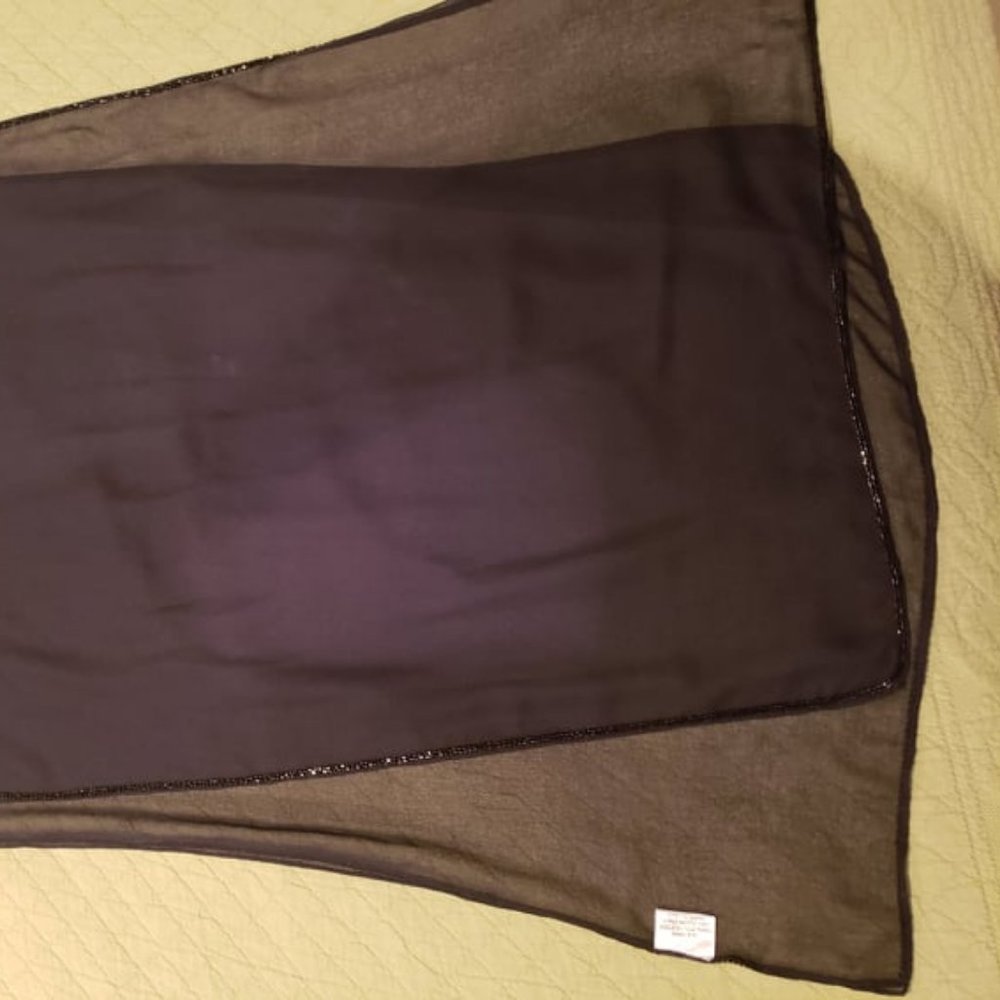 Sheer Black Scarf with Beaded Hem